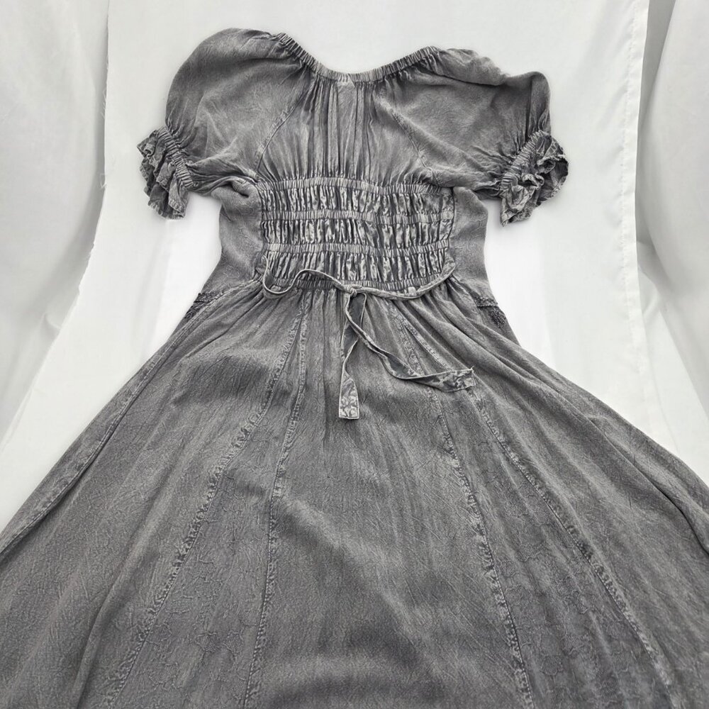 Embroidered Lace-Up Boho Maxi Dress | Romantic Cottagecore Gown XL - Picture 5 of 8